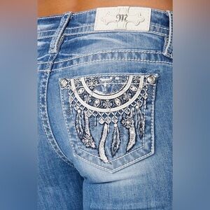 ⭐️NEW -MISS ME LACE DREAMCATCHER Embellished MID RISE BOOT CUT JEANS ⭐️